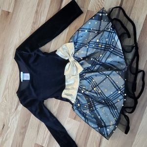 Girls Christmas dress size 5 black gold polka dot bow velvet Bonnie Jean plaid